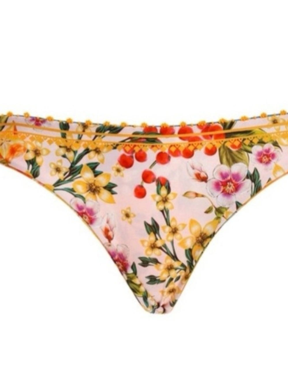Agua Bendita Floral Pink Bikini Bottom with Yellow Trim (code: 10977)